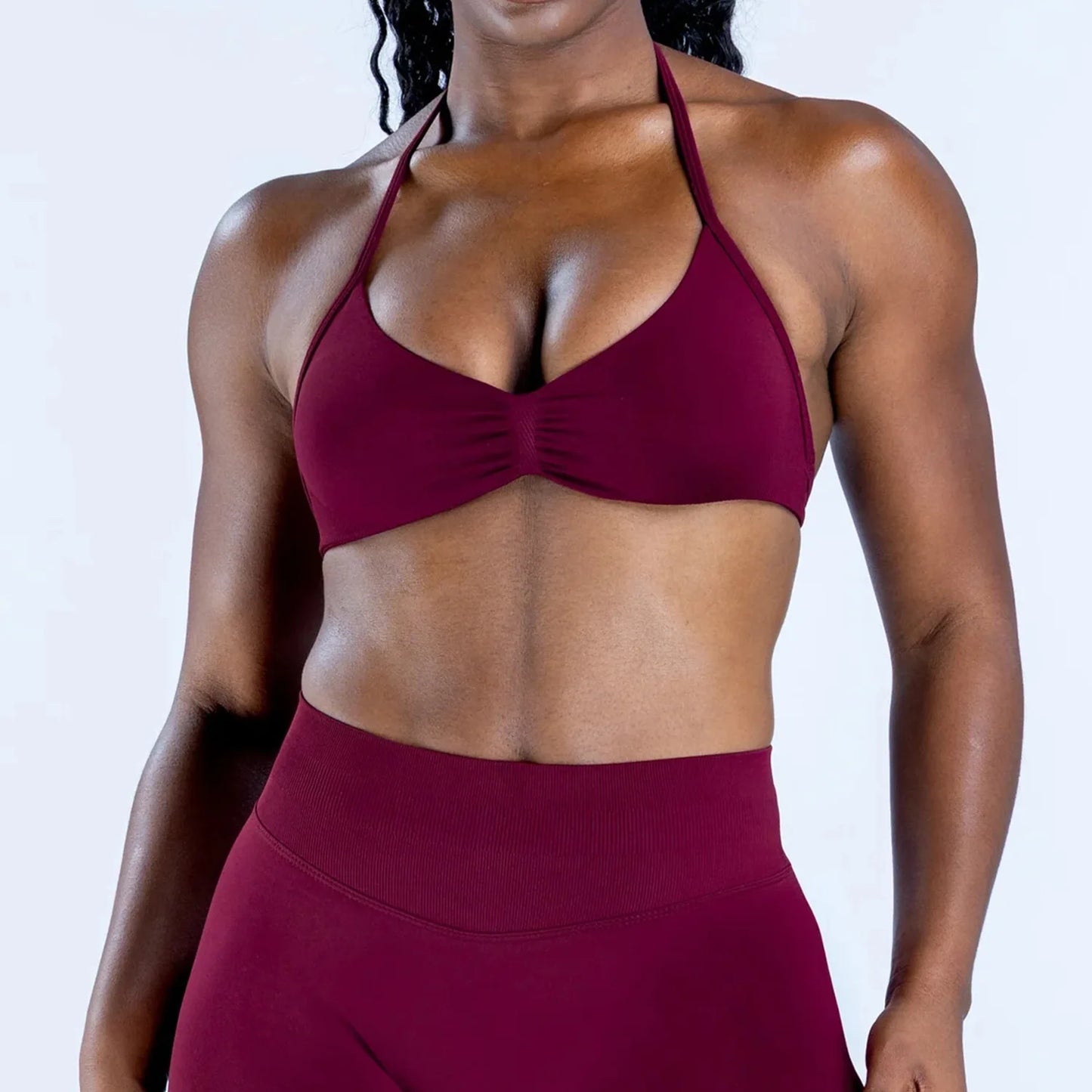 Cavendi Women Yoga Set Halter Top and Seamless Shorts