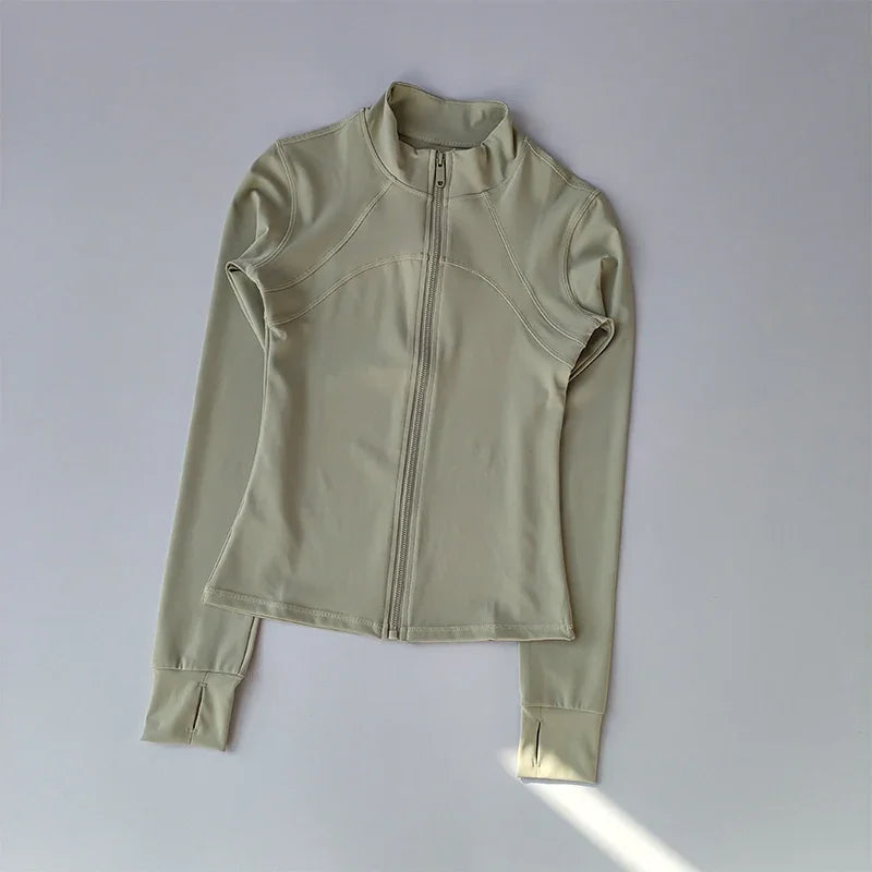 Women's Windproof Yoga Jacket Stand Collar Long Sleeve Running Top
