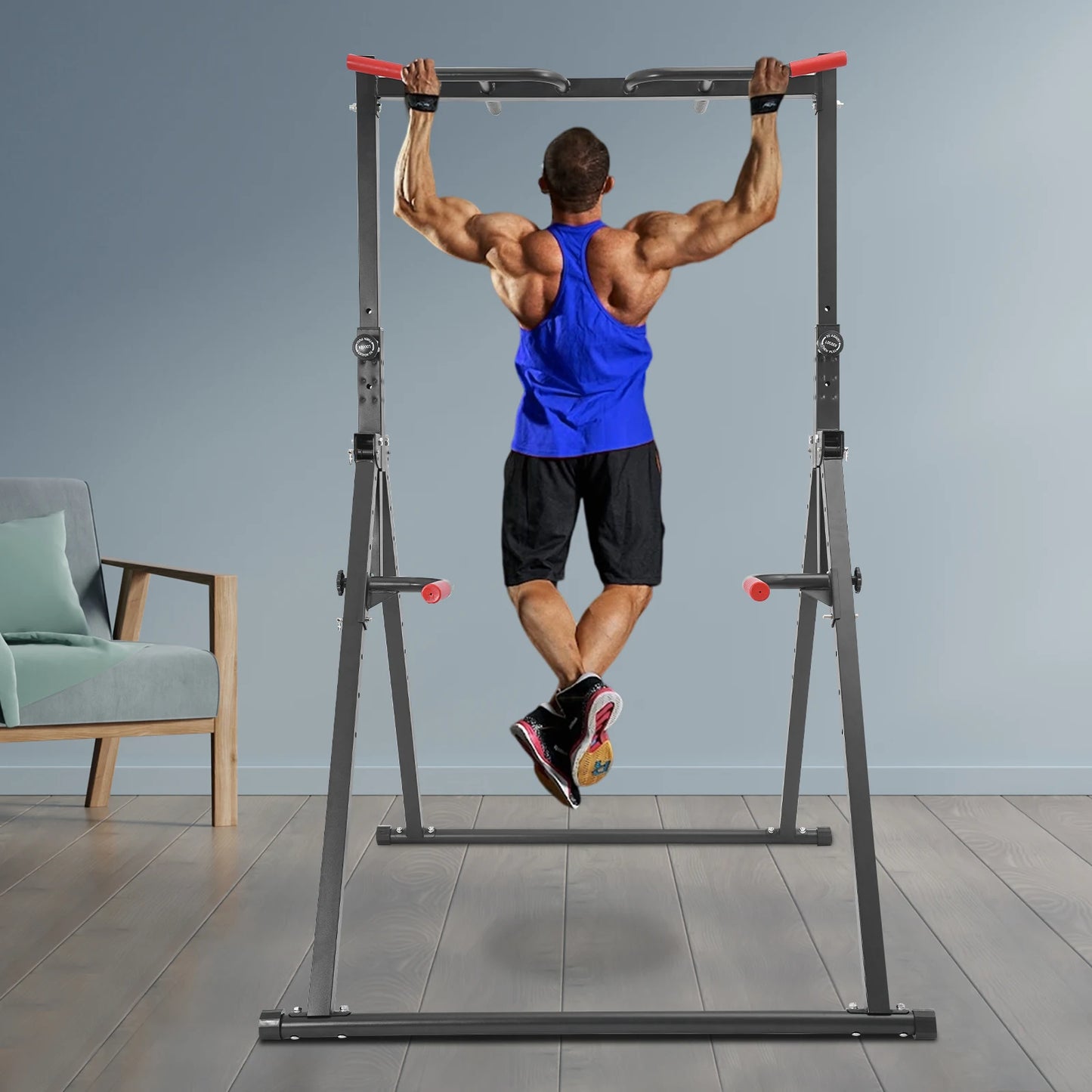 Adjustable Free Standing Pull Up Bar Dip Station Power Tower Home Gym
