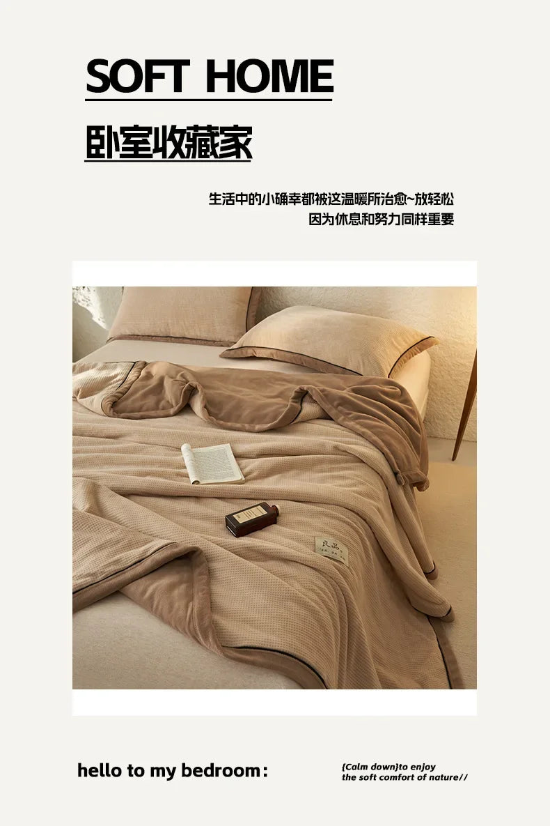 Milk Fleece Blanket Waffle Knit Thickened With Zipper Multifunctional