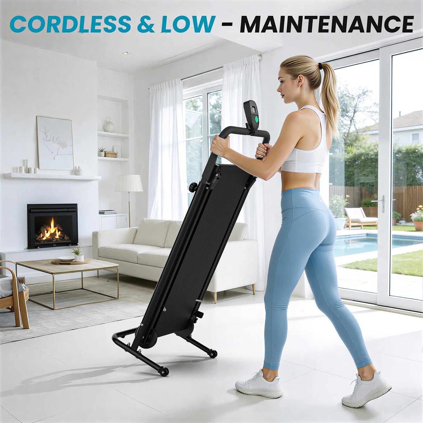 AKLUER Non Motorized Foldable Treadmill With Dual Flywheels LCD Monitor