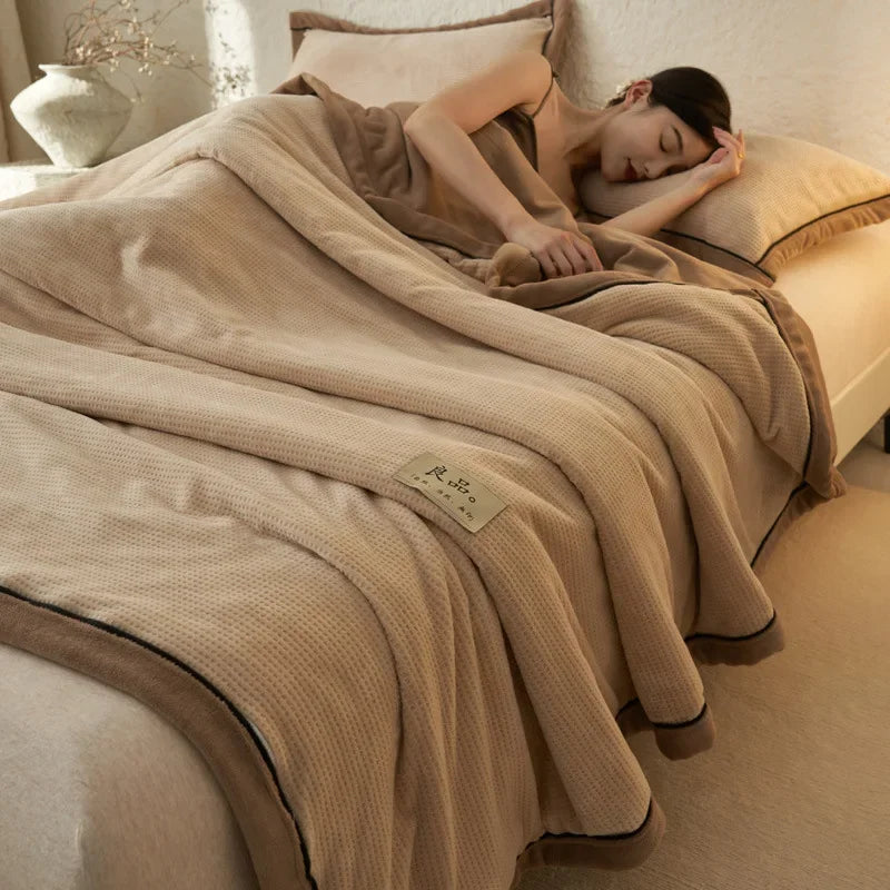 Milk Fleece Blanket Waffle Knit Thickened With Zipper Multifunctional