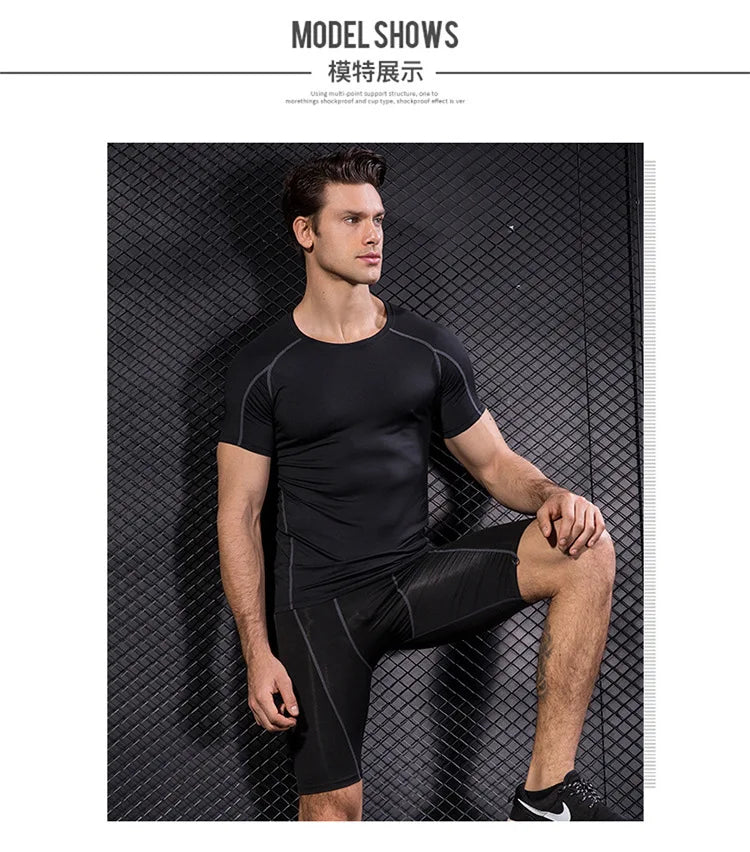 Yuerlian Elastic Men Running Quick Dry Fitness Shirt