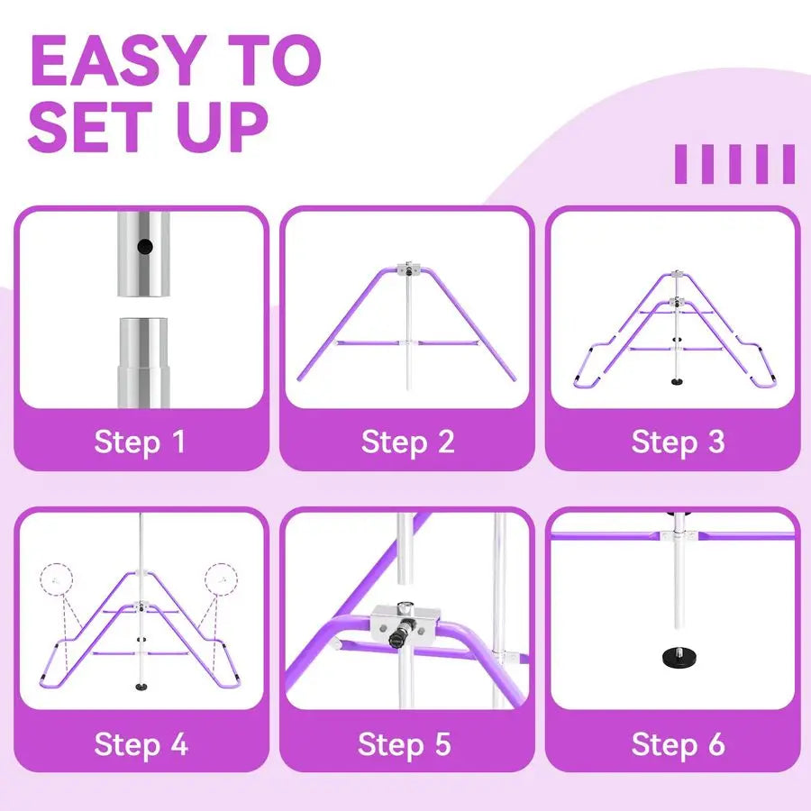 XMSJ Kids Gymnastics Bar With Rings Adjustable Height Folding