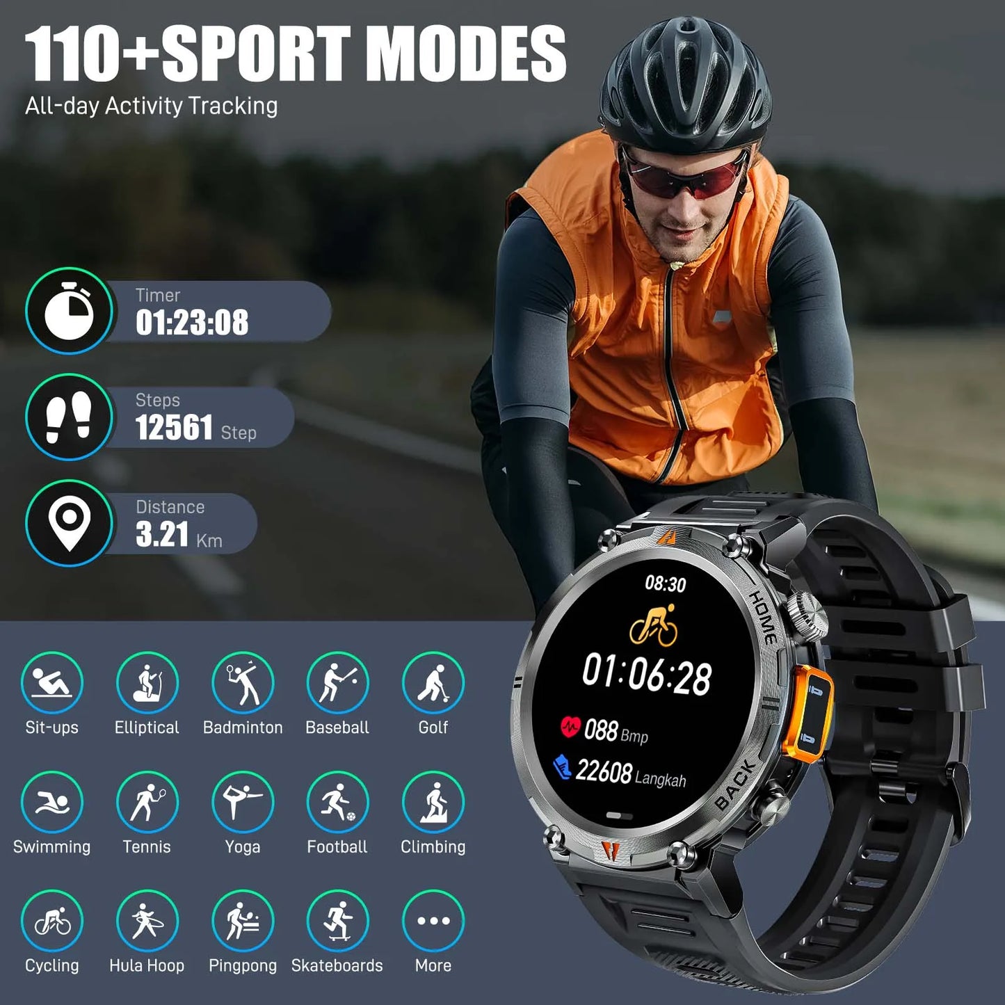 EIGIIS KE3 Bluetooth Call Smartwatch for Men With Heart Rate Monitor Health Tracking Notifications Music Control