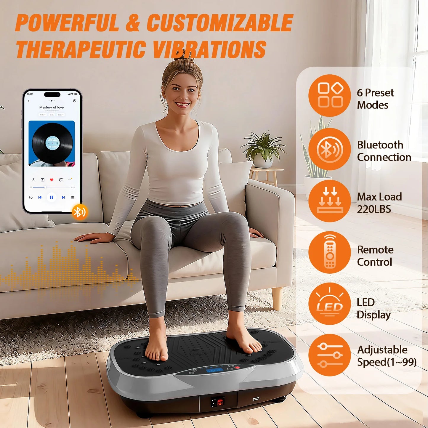 Portable Vibration Plate Exercise Machine With Bluetooth Resistance Bands