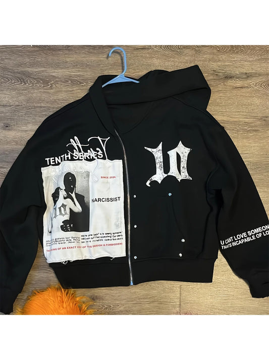 Oversized Zip Up Hoodie Tenth Series Graphic Print Streetwear Jacket