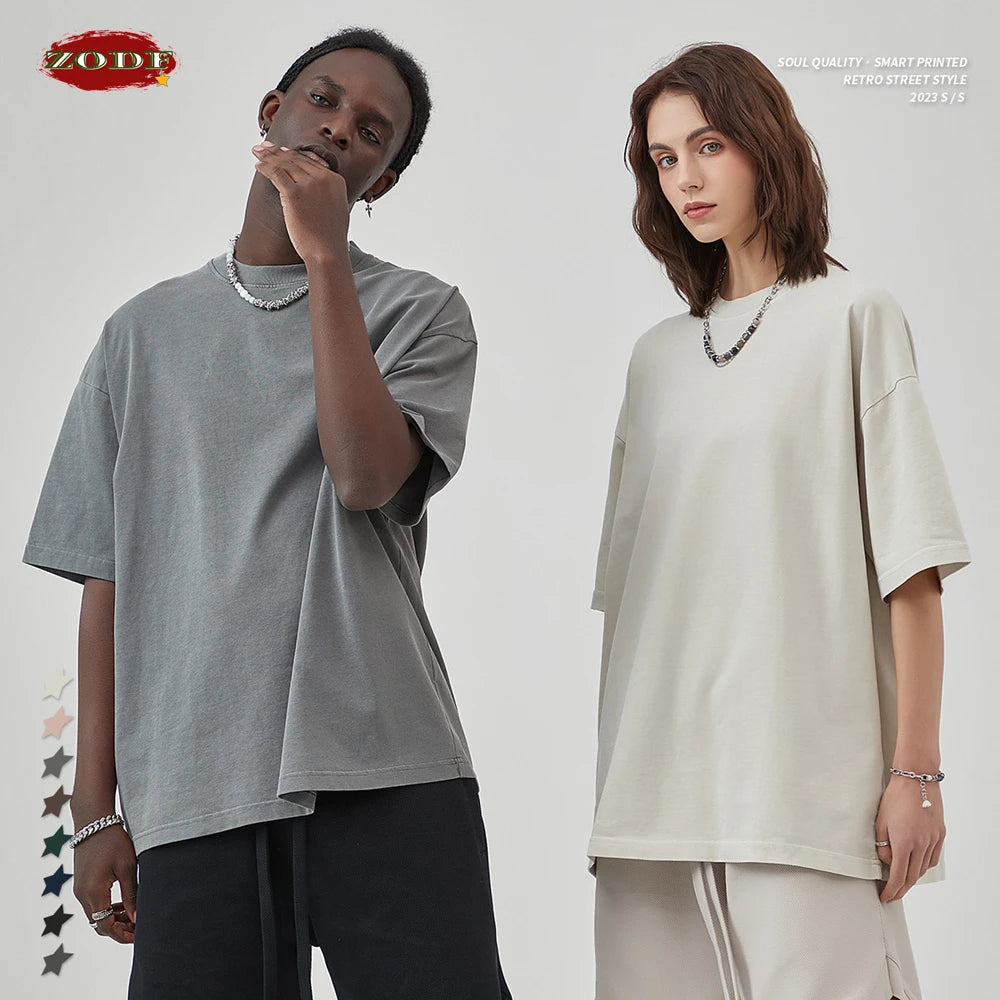 ZODF Basic Solid Washed Cotton Tee For Men Unisex Streetwear