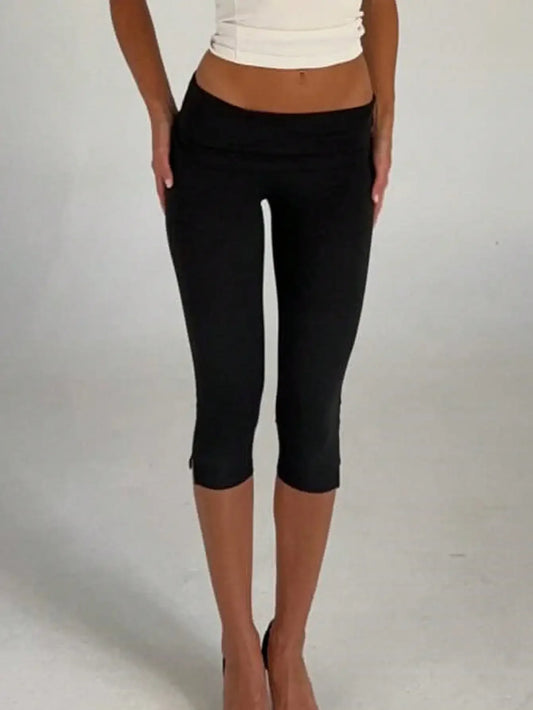 Women's Y2K Low Waist Capri Leggings Fold Over Split Hem