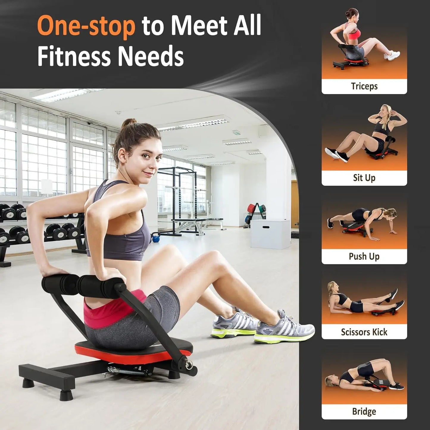 Adjustable Ab Crunch Machine With Resistance Bands Full Body Workout