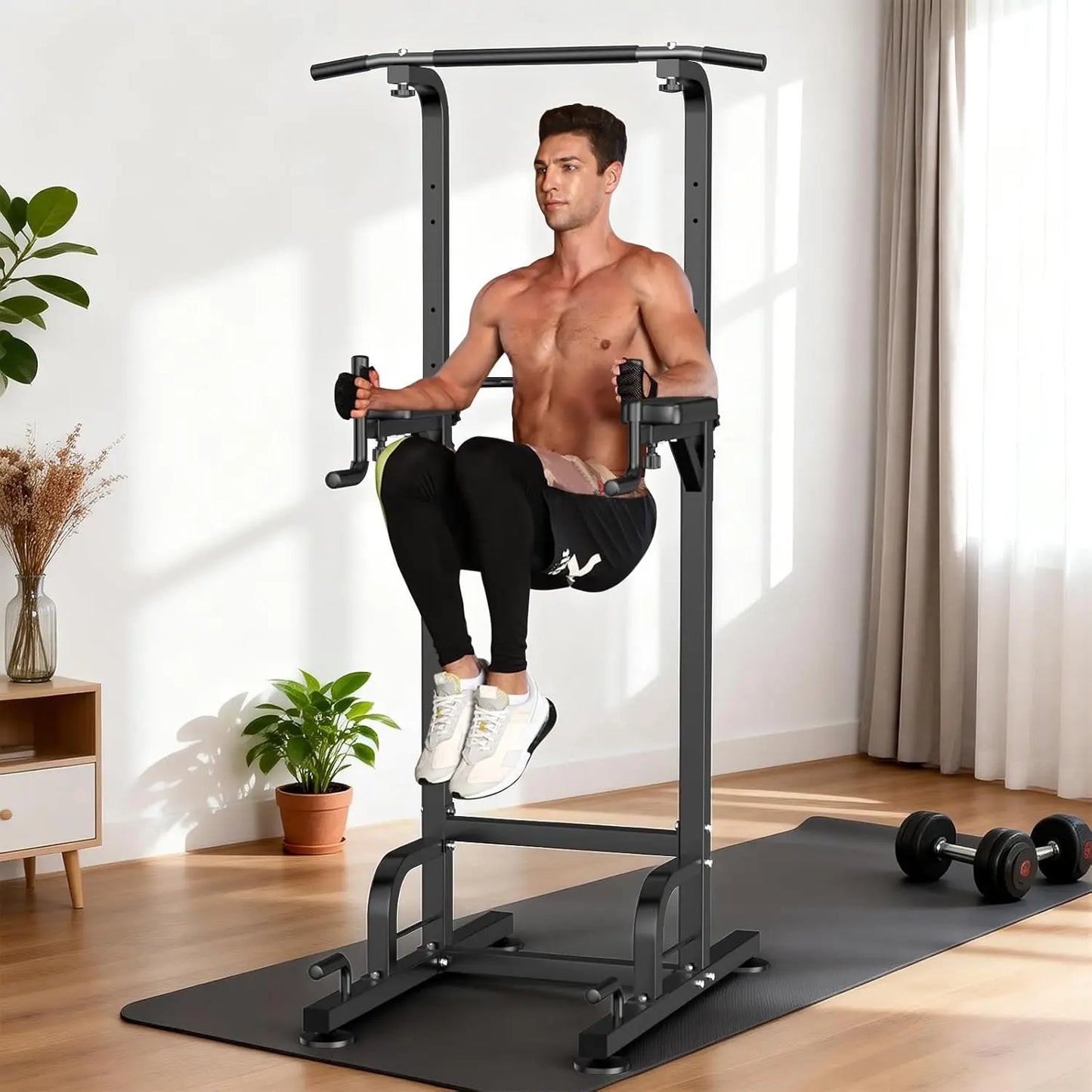 Power Tower Pull Up Dips Station for Gym Height Adjustable