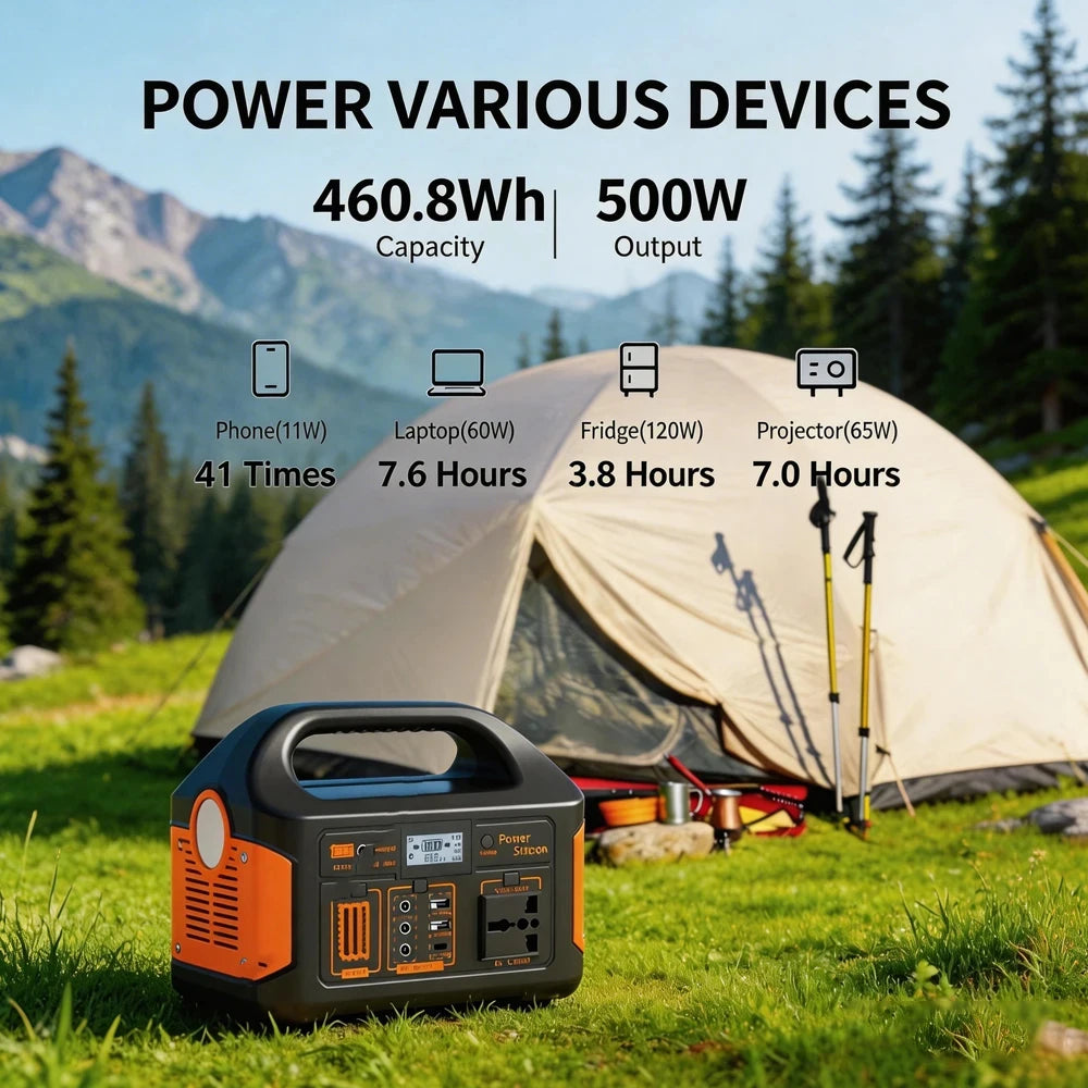 GaiaRay Portable Solar Generator 460.8Wh LiFePO4 Battery 110V