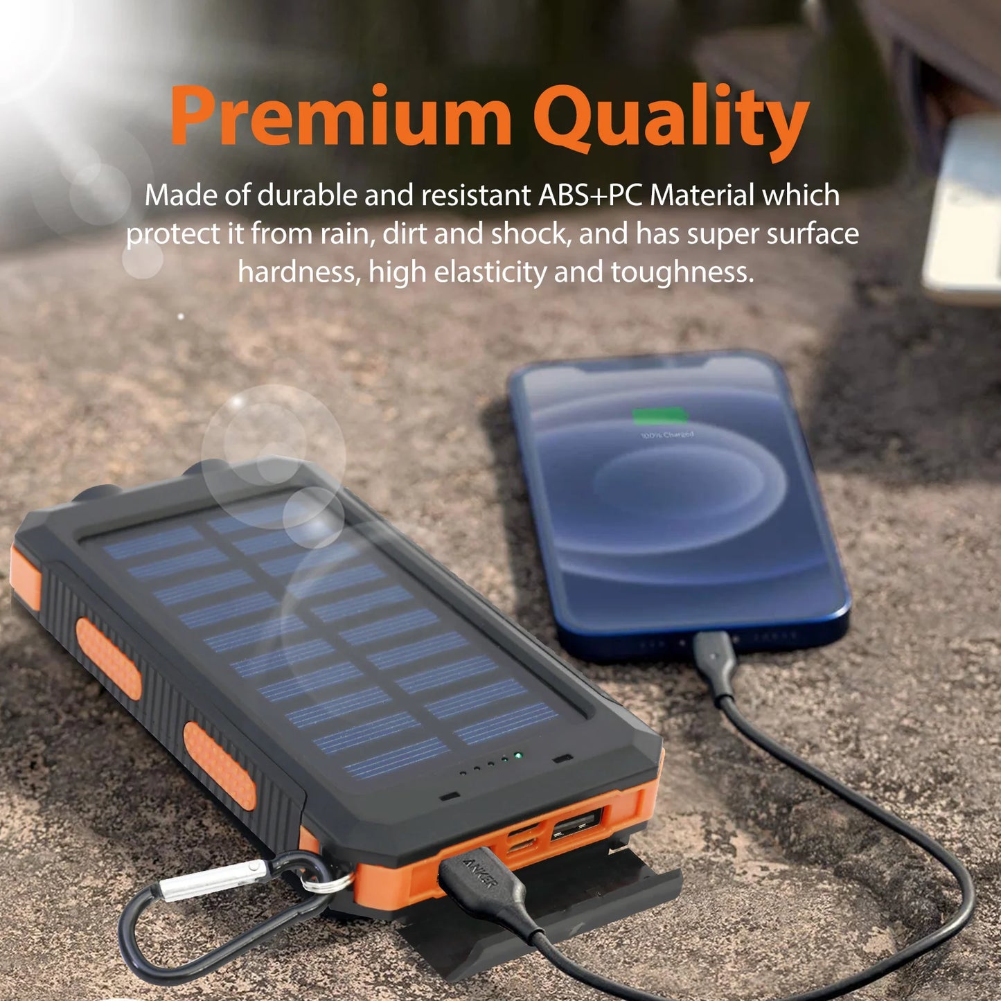 Solar Power Bank 20000mAh Waterproof Charger With Dual USB Ports Quick Charge 3.0 Compatible For Outdoor Adventures