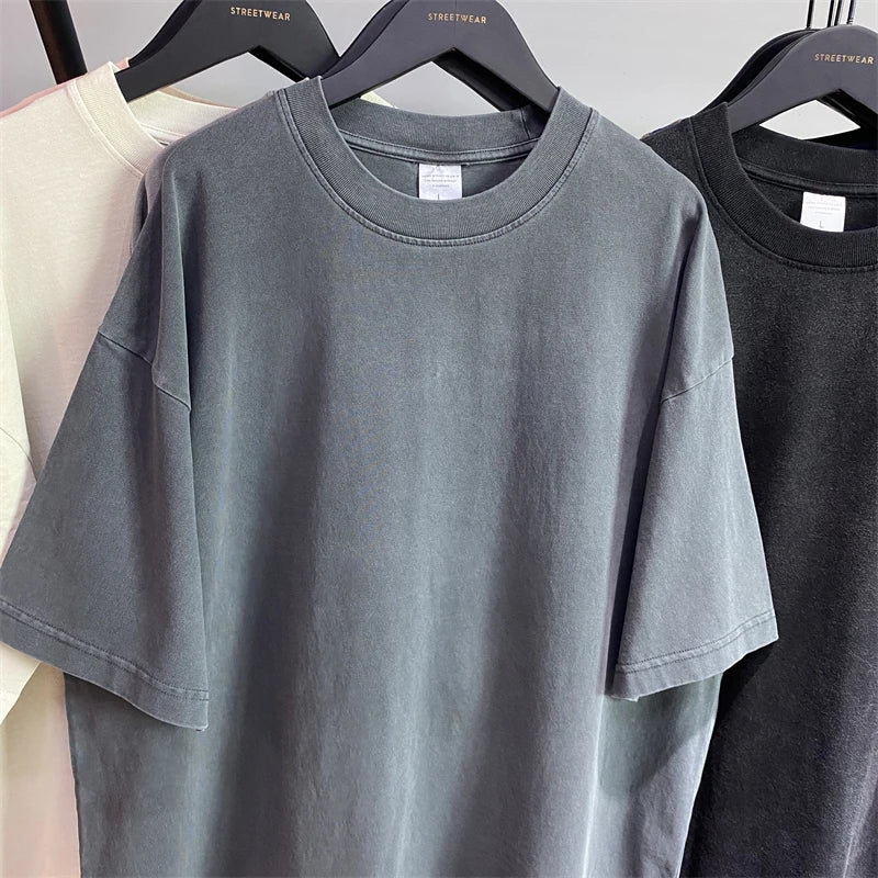 ZODF Basic Solid Washed Cotton Tee For Men Unisex Streetwear