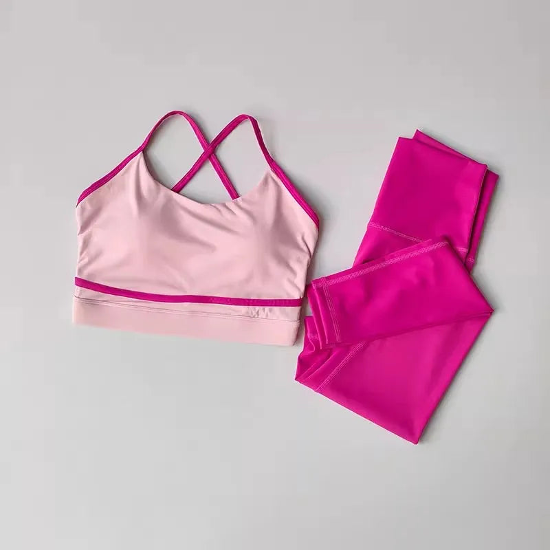 Women Yoga Set 2 Piece High Waist Leggings Sports Bra Gym Outfit