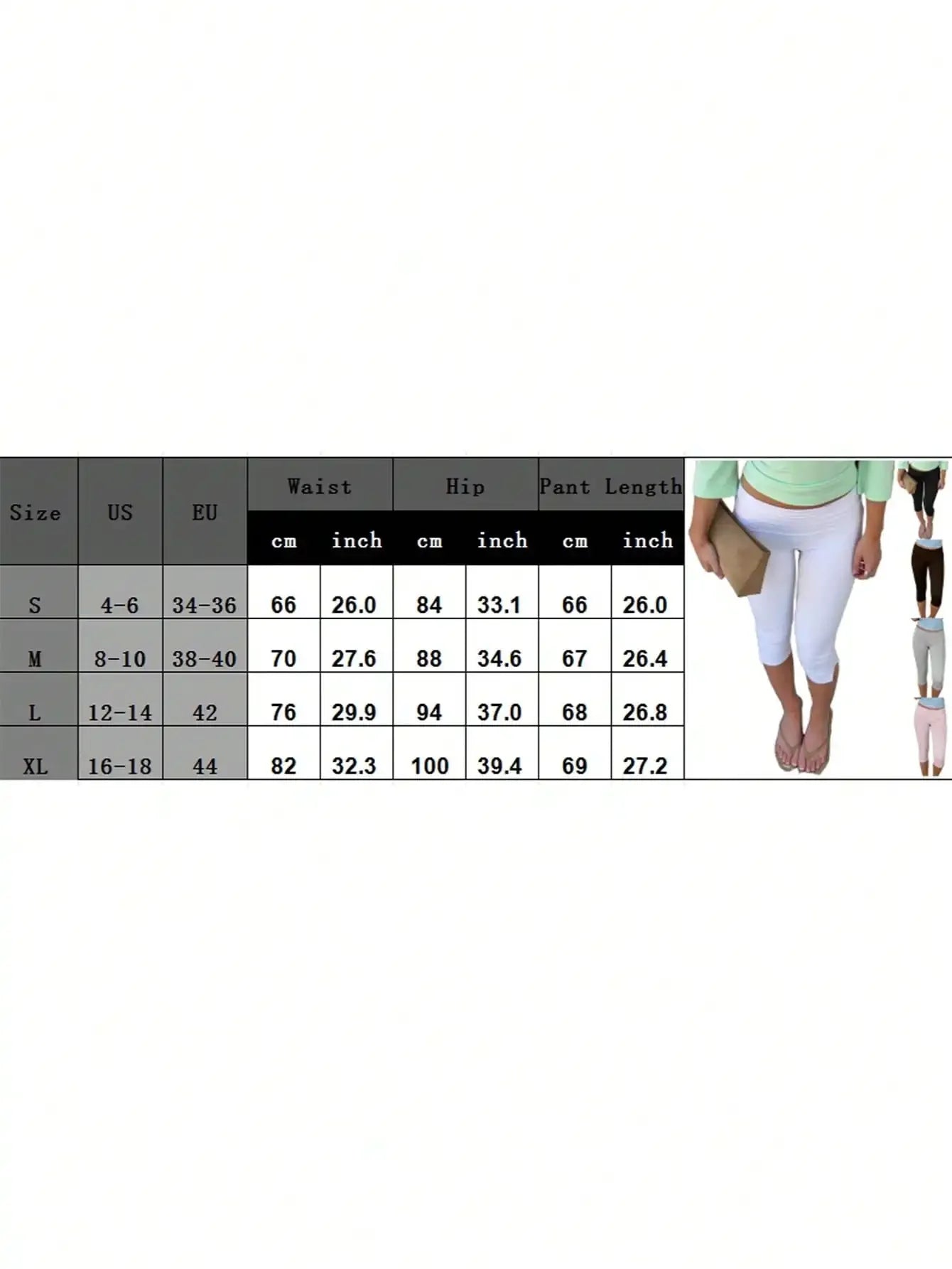 Women's Low Waist Capri Leggings With Fold Over Waistband Cropped