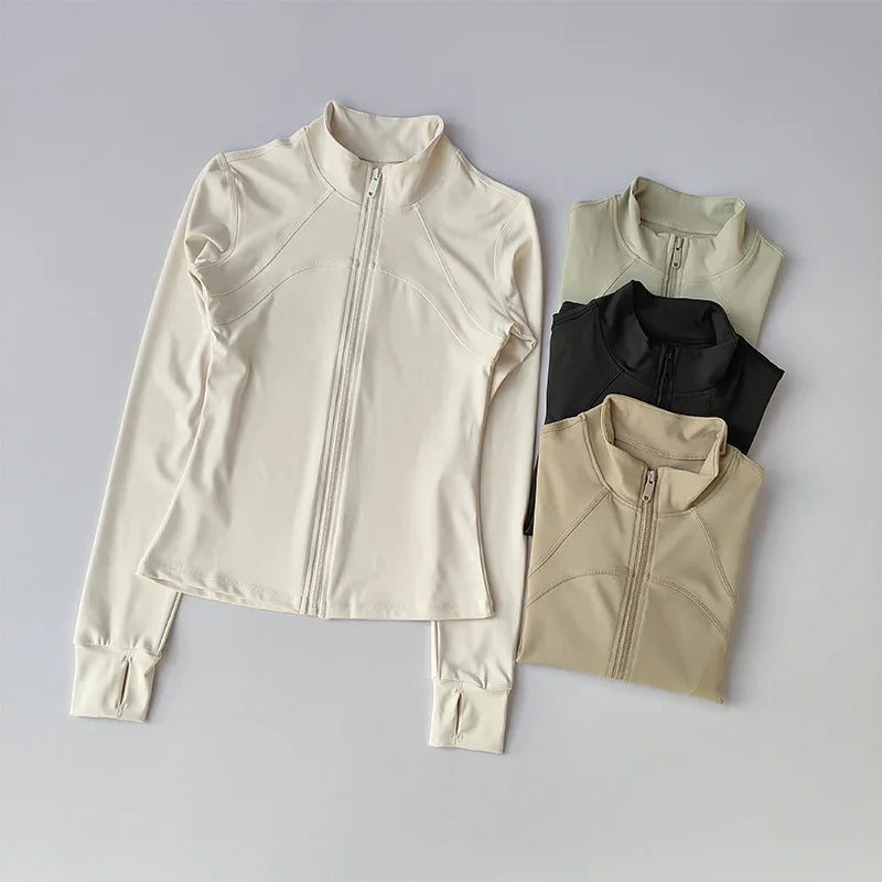 Women's Windproof Yoga Jacket Stand Collar Long Sleeve Running Top