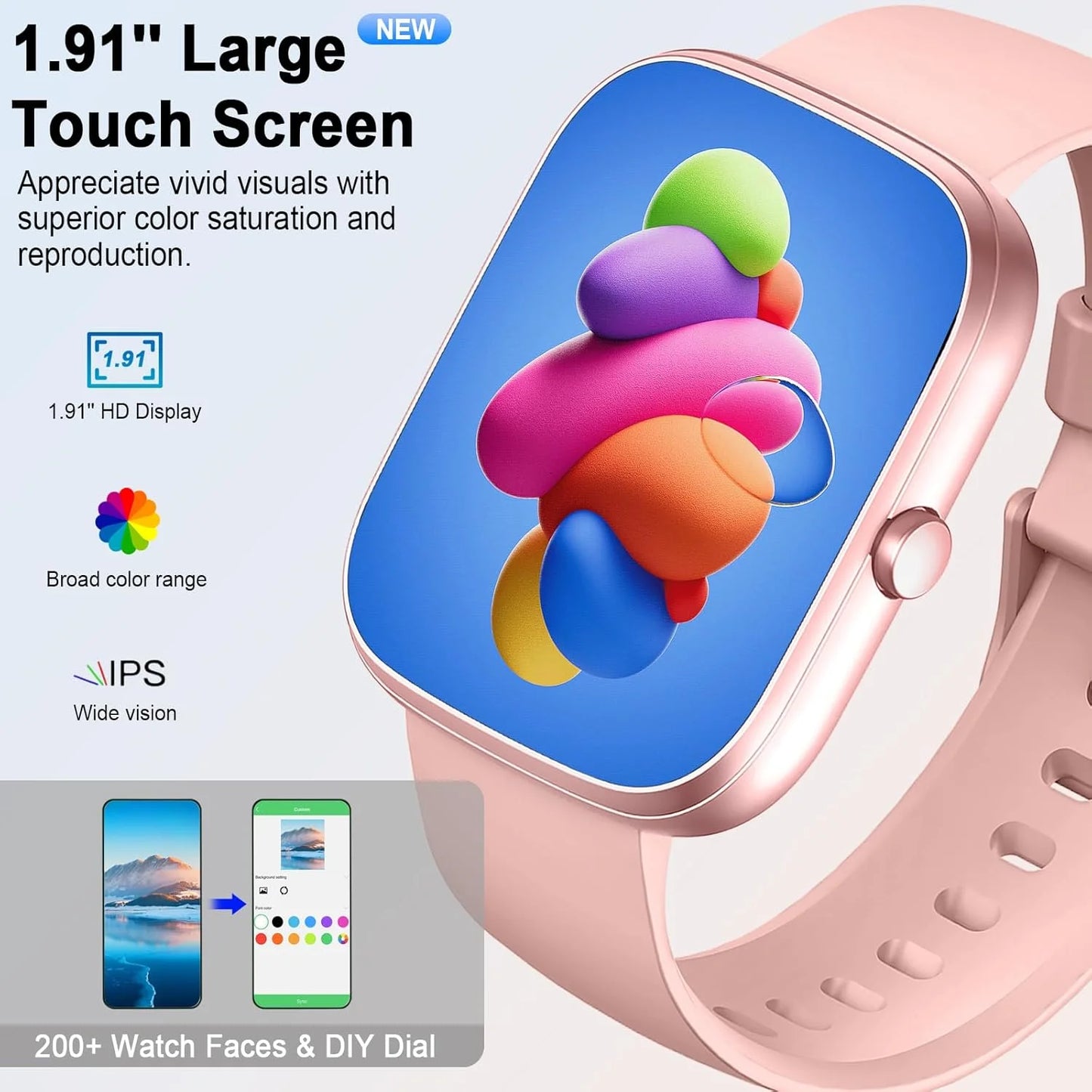 Nerunsa IP68 Waterproof Smart Watch Fitness Tracker With Heart Rate Monitor 1.91 Inch Display