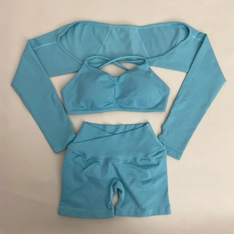 OPKVEDO Yoga Vision 3 Piece Set Seamless Gym Wear