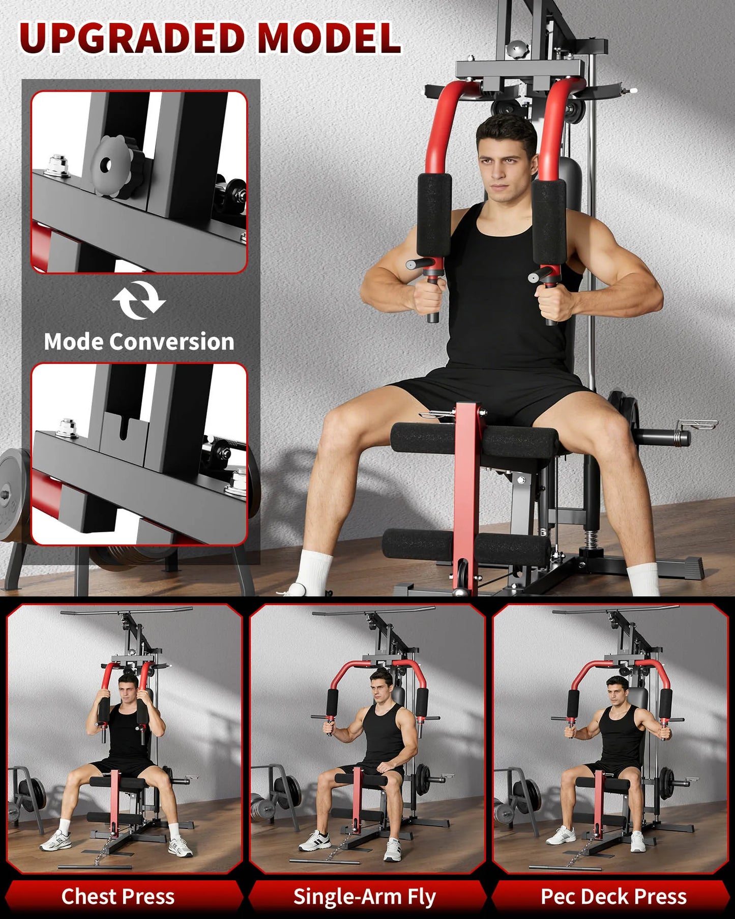 HiMISS 5 In 1 Home Gym Machine With Lat Pulldown Chest Press Leg Extension