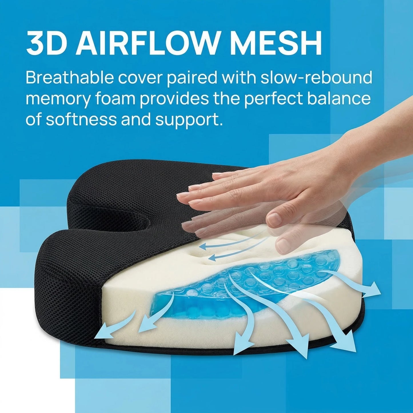 Gel Memory Foam Seat Cushion Non Slip Orthopedic Coccyx Relief Pad
