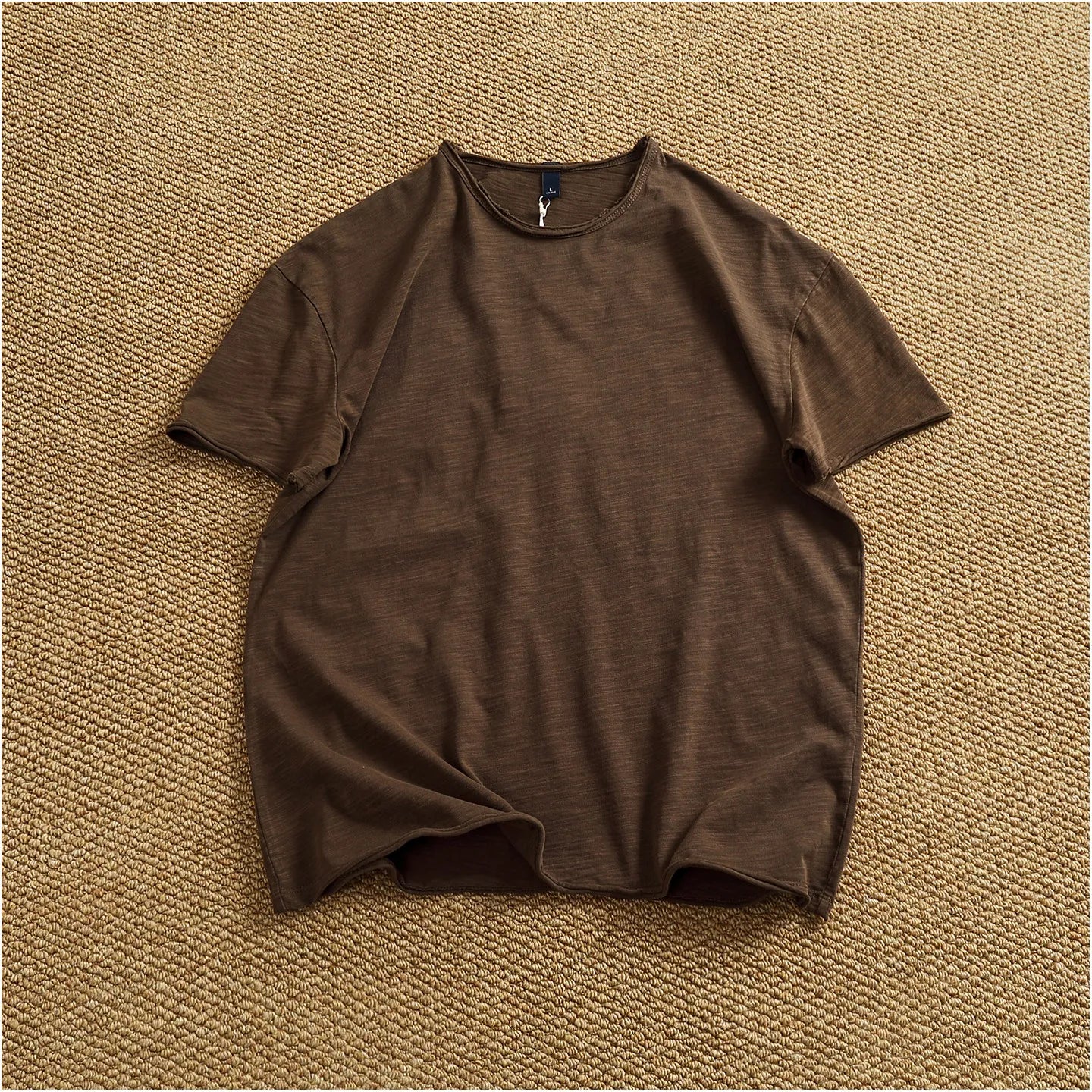 Iceupsnow Summer American Retro Breathable Cotton Slub T Shirt Men Neckline