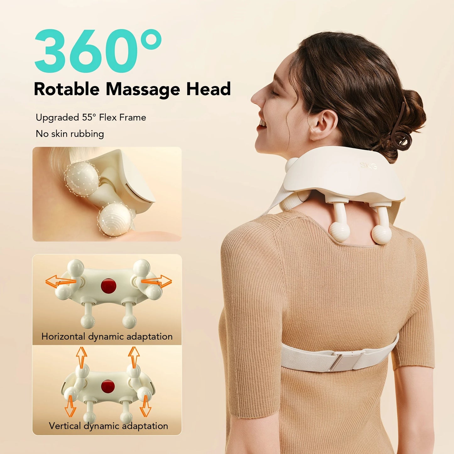 SKG Neck Massager With Heat 6D Portable Cordless Cervical Massager