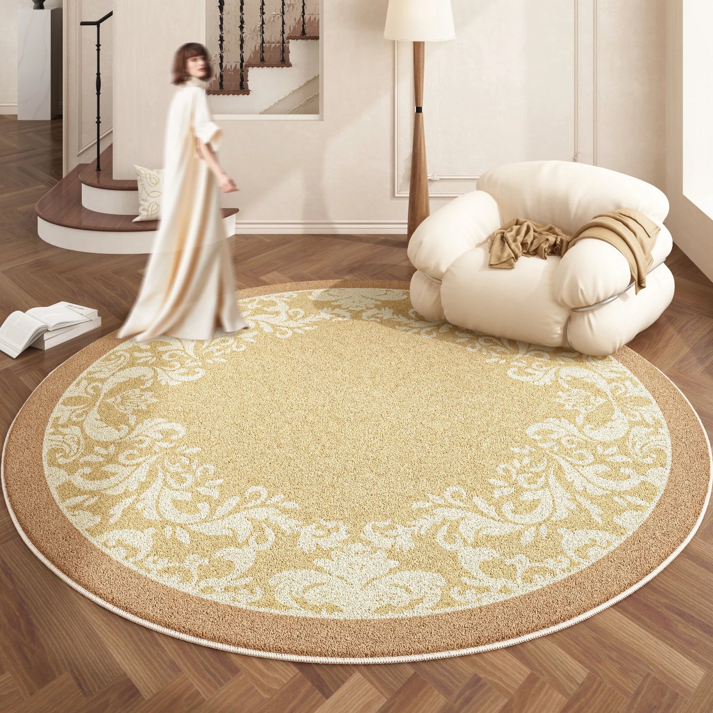 European Style Plush Round Rug for Living Room Bedroom