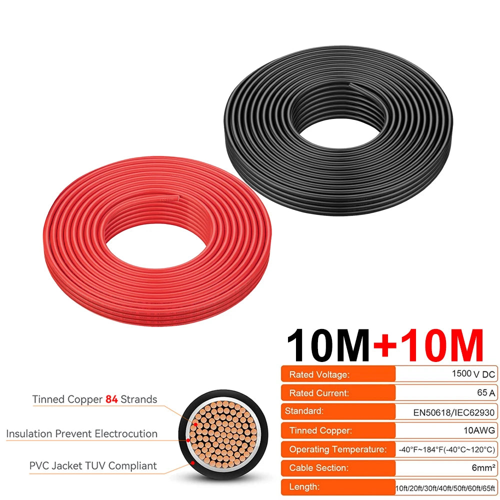 PowMr 10 AWG PV Solar Power Cable TUV Listed Outdoor Photovoltaic Cable With 84 Strand Tinned Copper XLPE LSZH Jacket