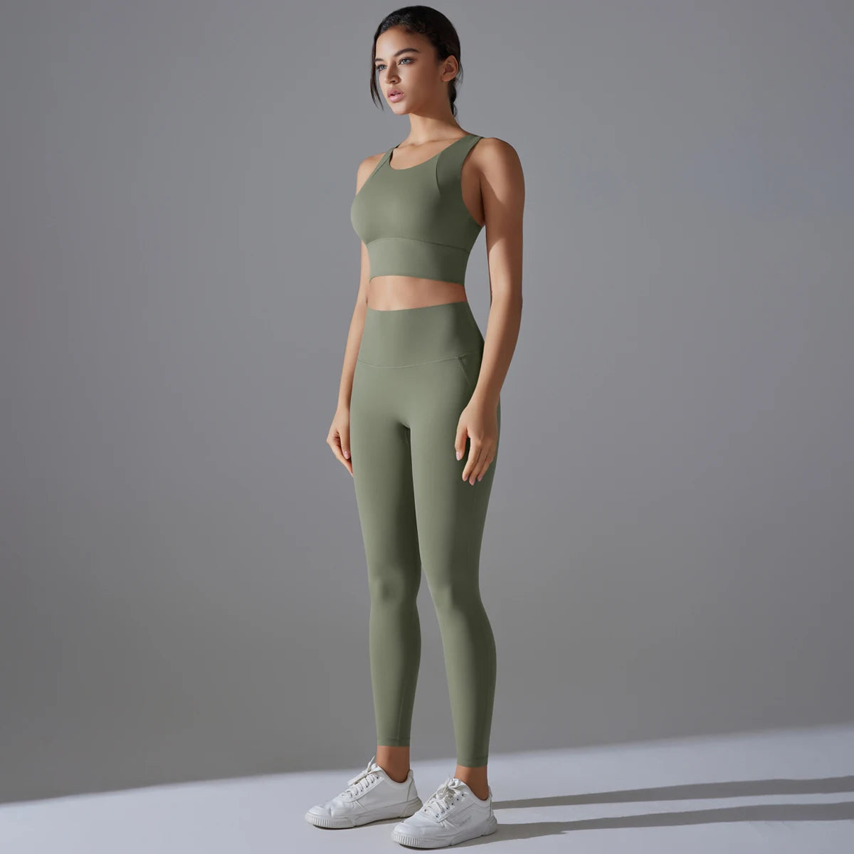 Yoga Set Women's Tracksuit Crop Top Shockproof Sports Bras Gym