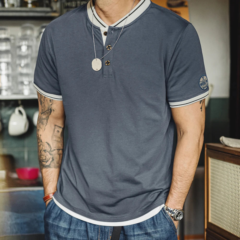 Maden Mens Vintage Henley Short Sleeve Tee Cotton Casual