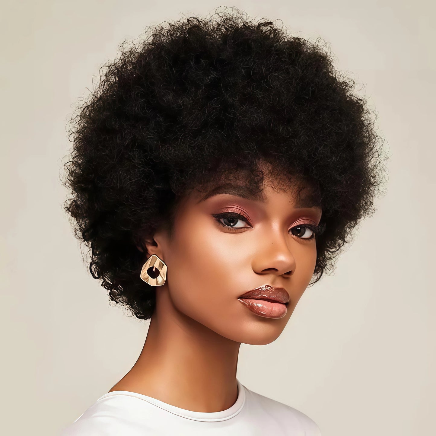 Wig Queen Afro Kinky Curly Remy Hair Wig With Bangs
