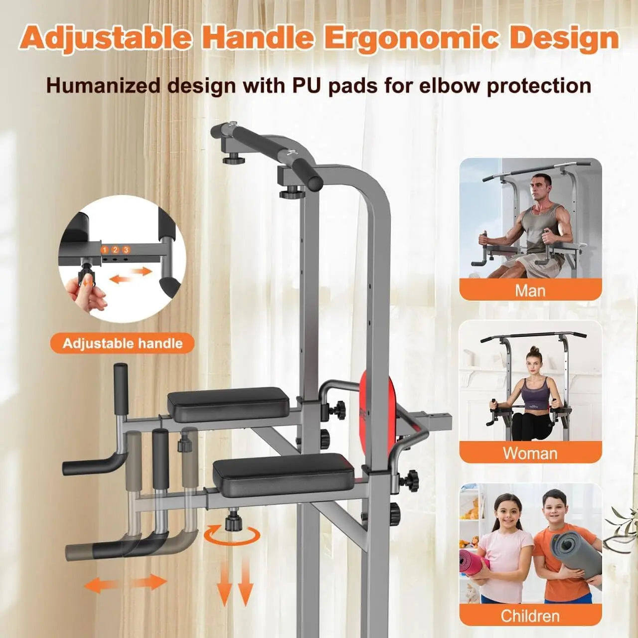 Power Tower Pull Up Dips Station for Gym Height Adjustable