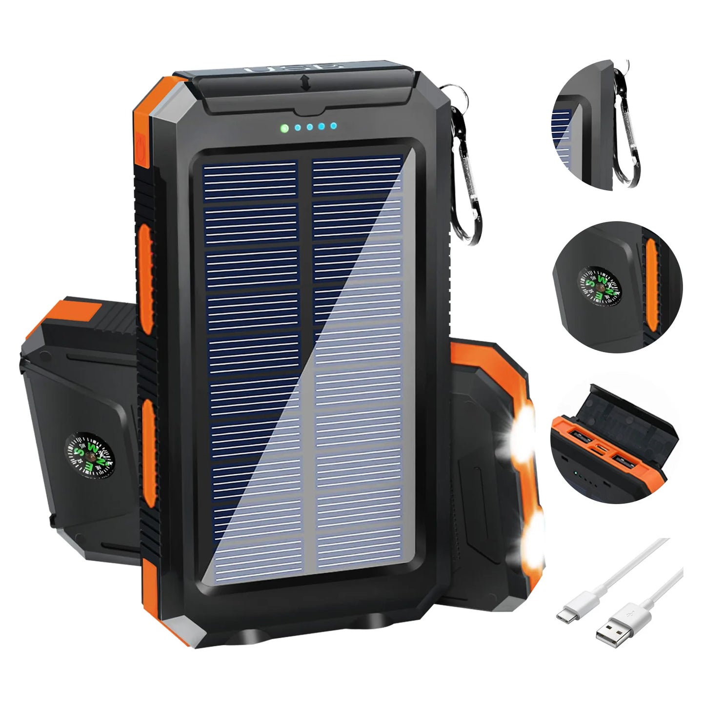 Solar Power Bank 20000mAh Waterproof Charger With Dual USB Ports Quick Charge 3.0 Compatible For Outdoor Adventures
