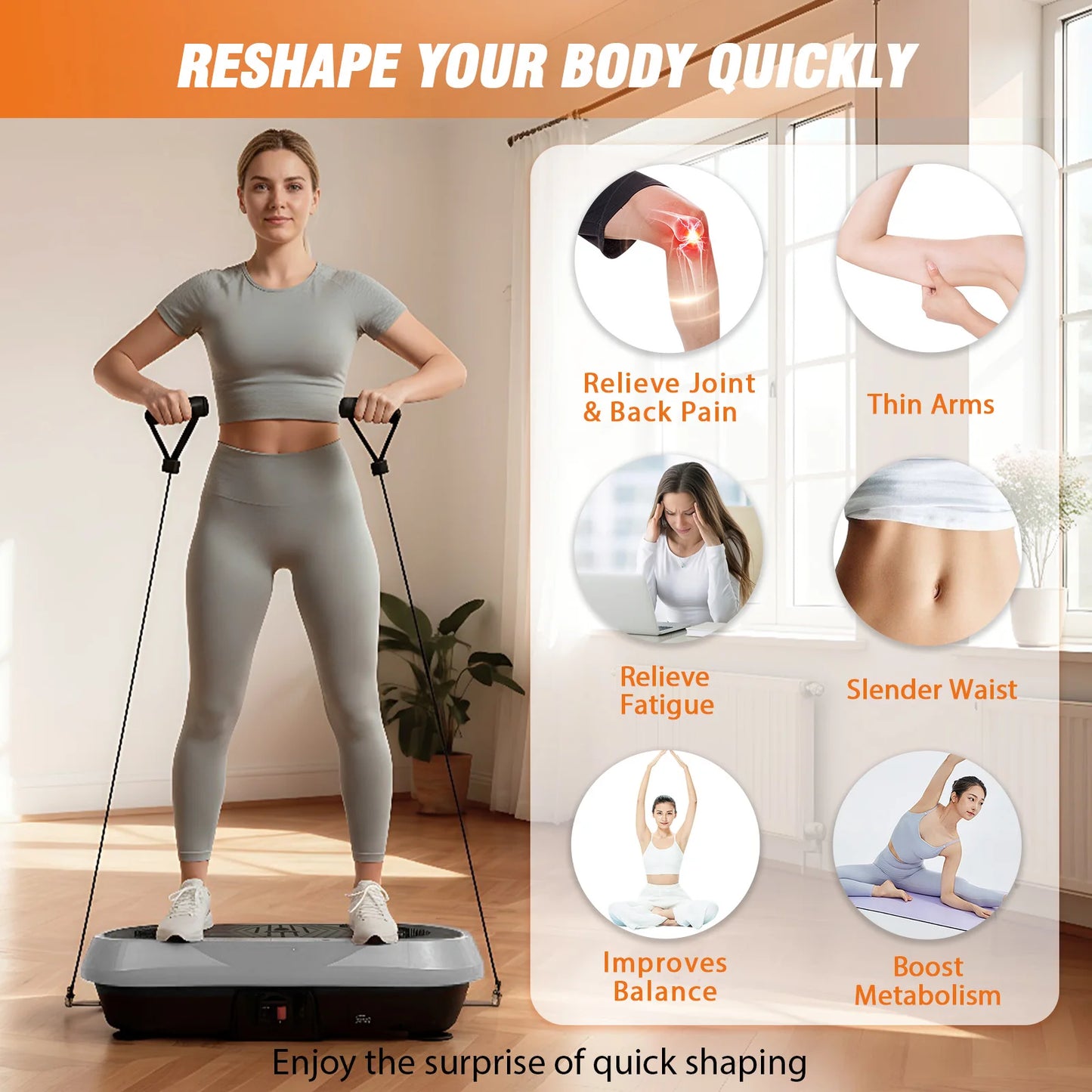Portable Vibration Plate Exercise Machine With Bluetooth Resistance Bands
