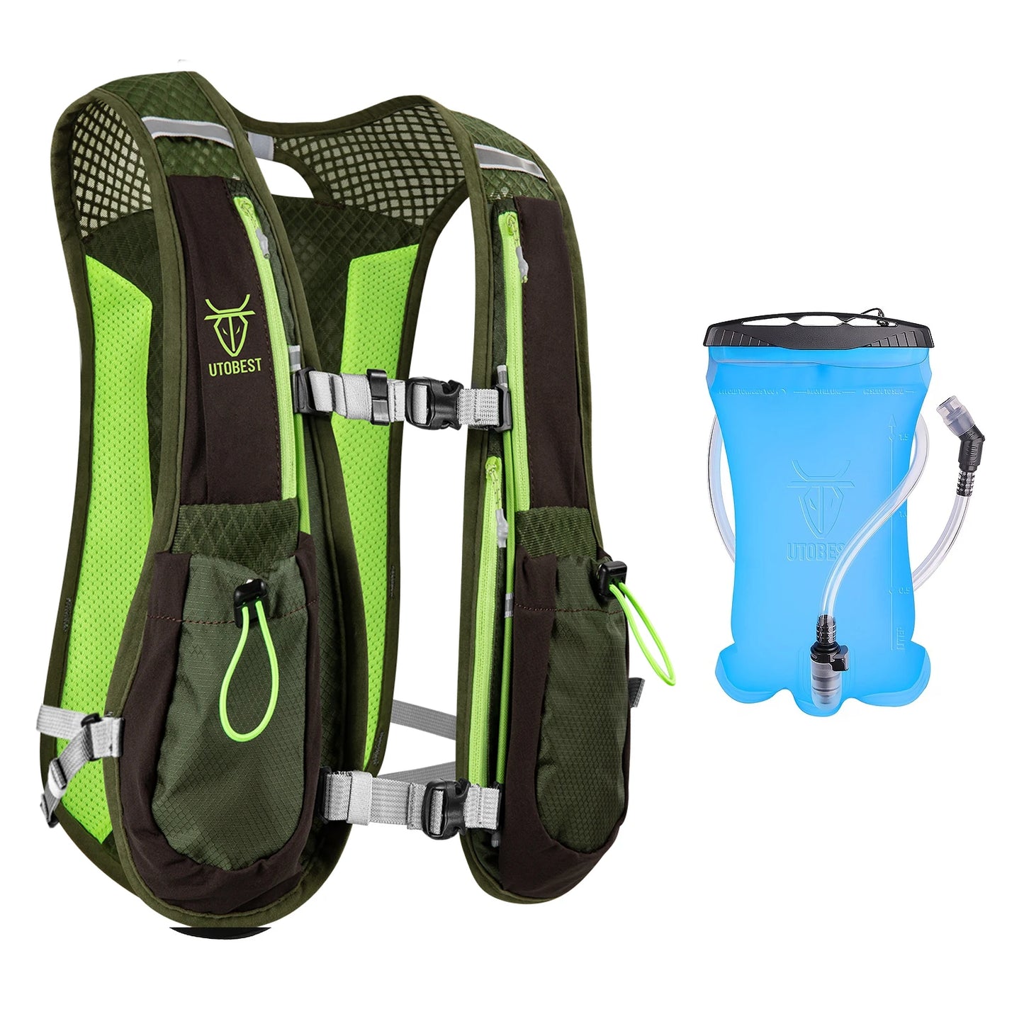 UTOBEST 2 Pack 5L Running Vest With 1.5L Hydration Reservoir Ultralight Multi Pocket For Camping And Fishing