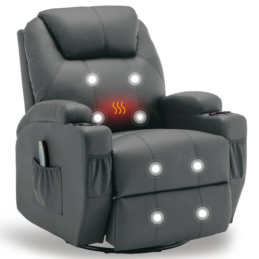 KORSER Recliner Chair With Massage And Heat 360 Degree Swivel 8 Point Vibration Remote Control