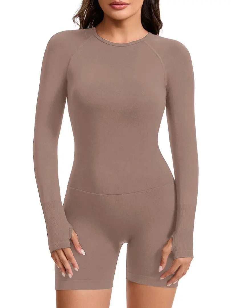 NCLAGEN Long Sleeve Yoga Playsuit Open Back Jumpsuit Women
