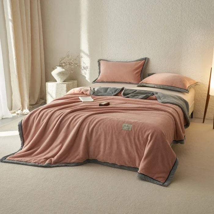 Milk Fleece Blanket Waffle Knit Thickened With Zipper Multifunctional