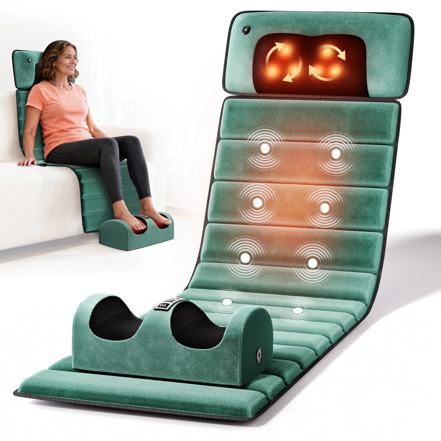 HIMOUTA Full Body Massage Mat With Heat 10 Vibrating Motors Detachable Pad