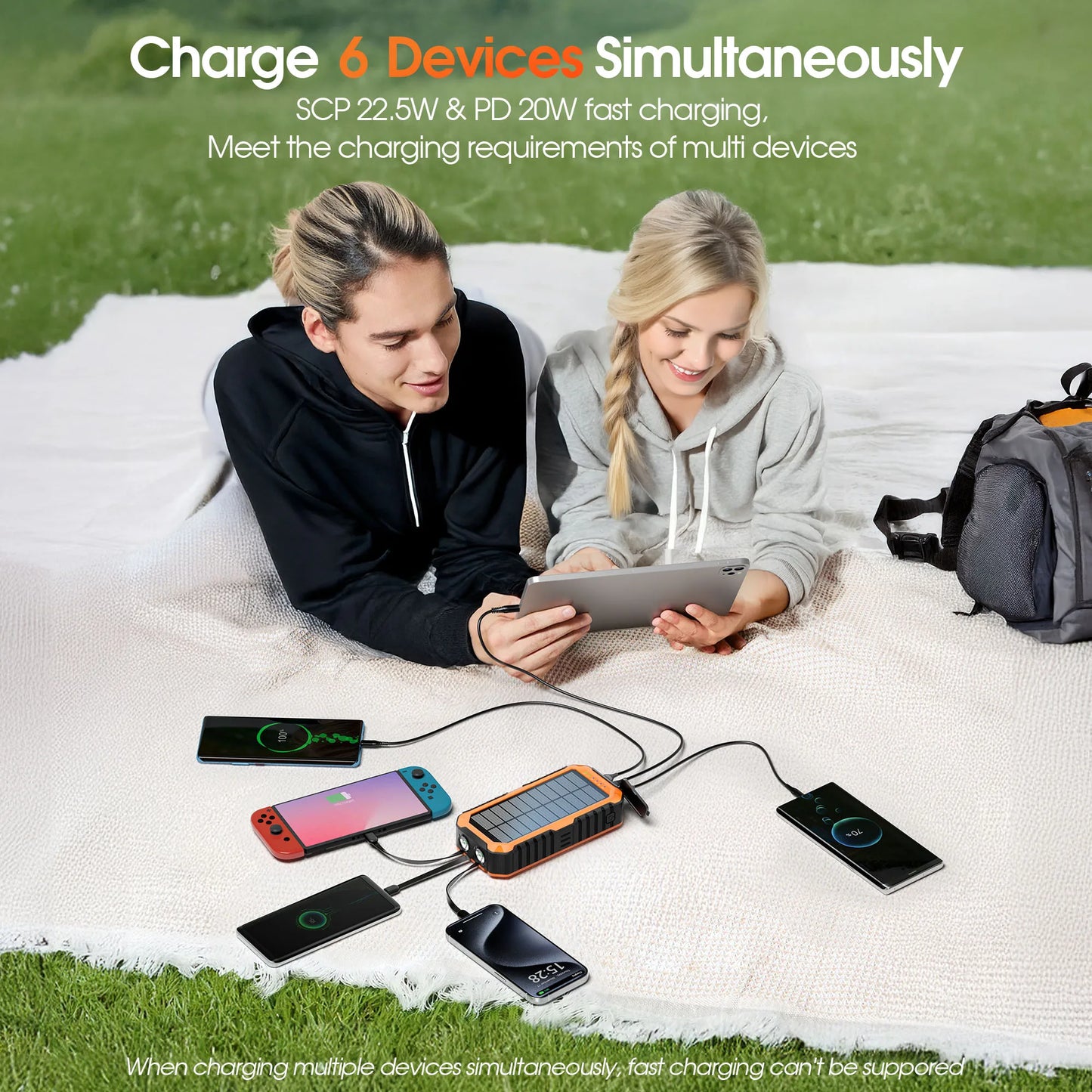 40,000mAh Solar Power Bank With Hand Crank Compass Level LED Flashlight
