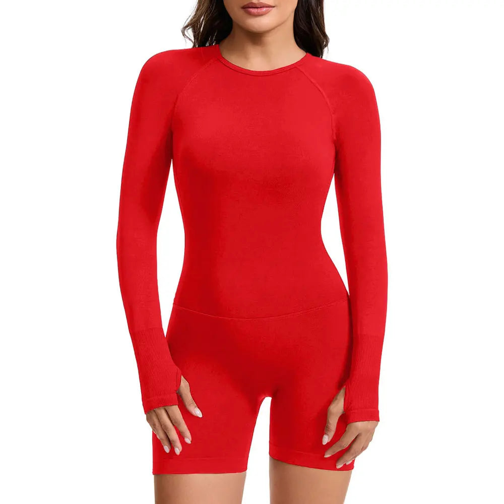 NCLAGEN Womens Long Sleeve Yoga Jumpsuit Open Back Gym Wear