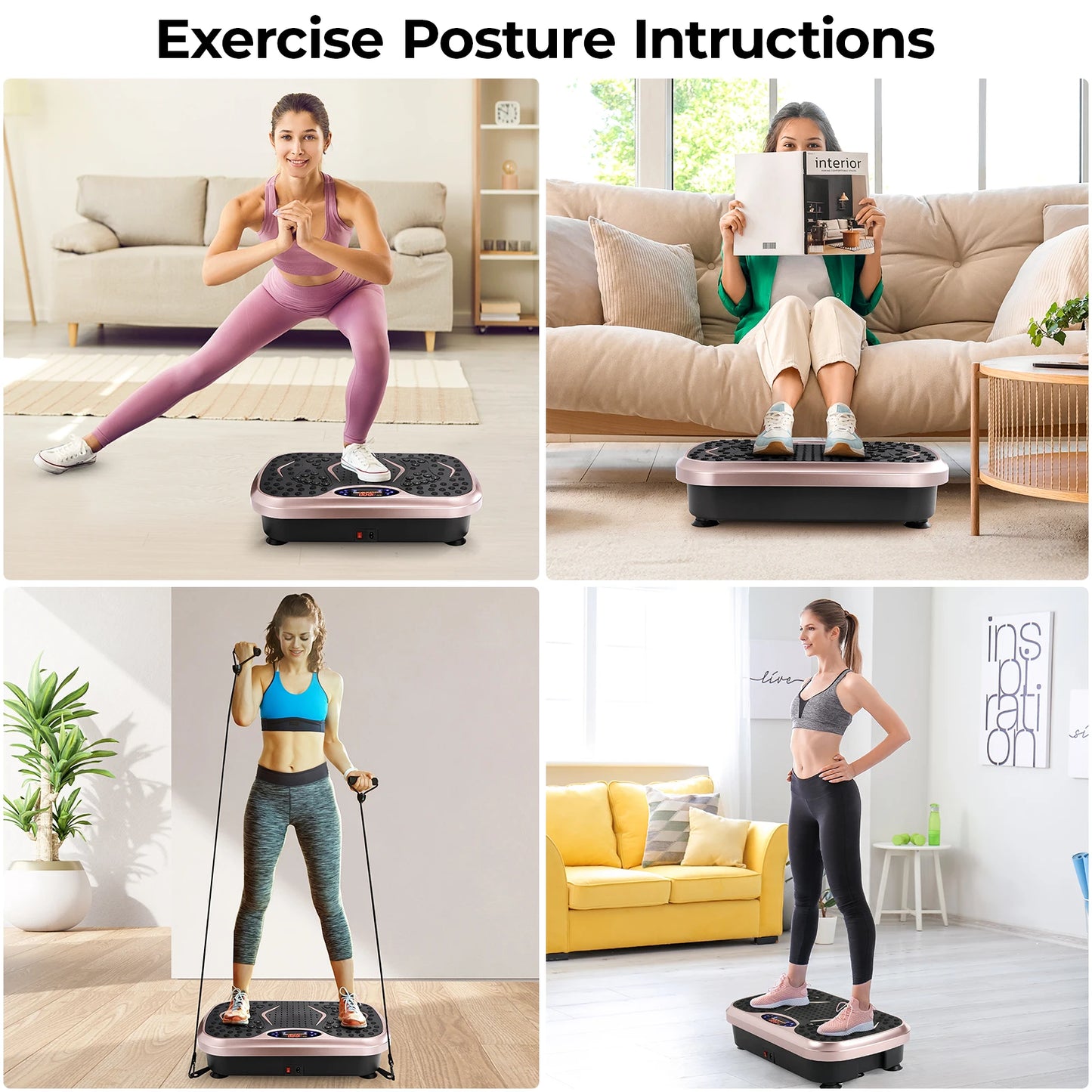 Vibration Plate Exercise Machine With Loop Bands For Home Workout Three In One Modes With Remote