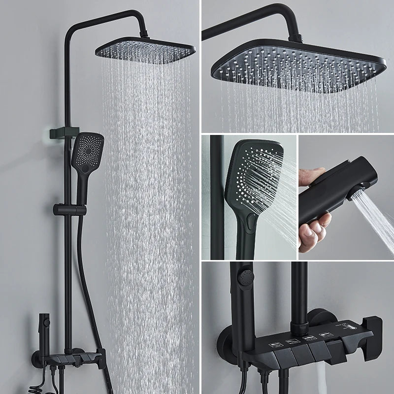 MYQualife Brass Shower System With Hot Cold Water Control Rainfall Waterfall Shower Head And Single Handle Ceramic Valve