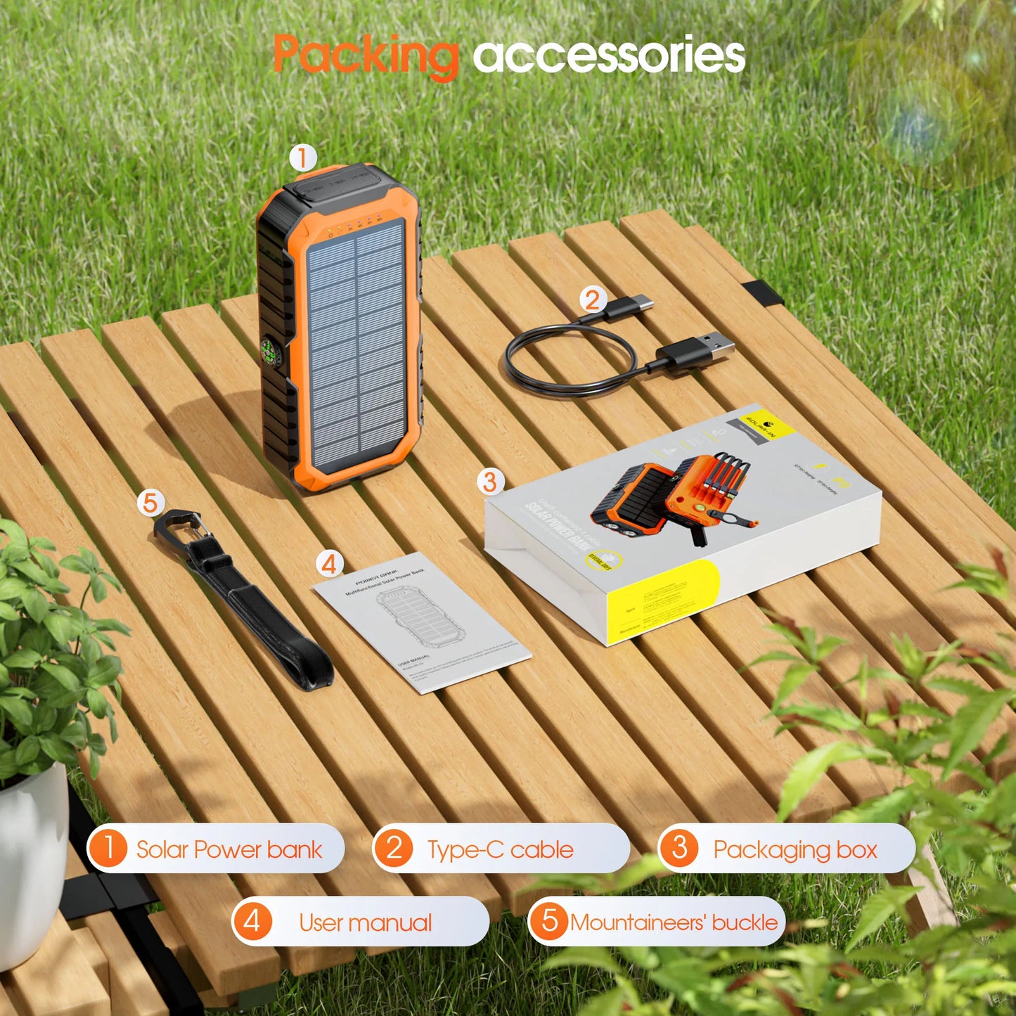 40,000mAh Solar Power Bank With Hand Crank Compass Level LED Flashlight