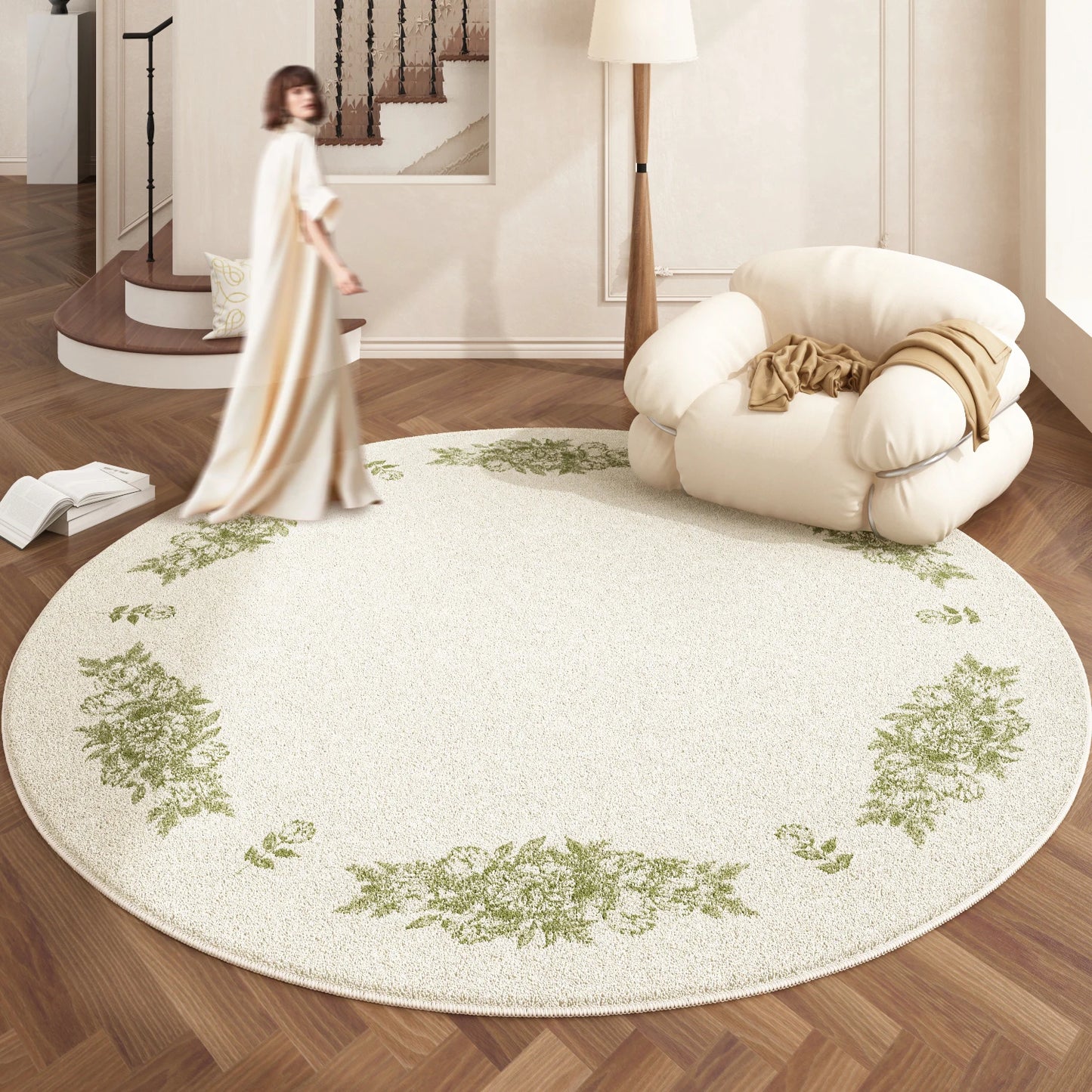 European Style Plush Round Rug for Living Room Bedroom