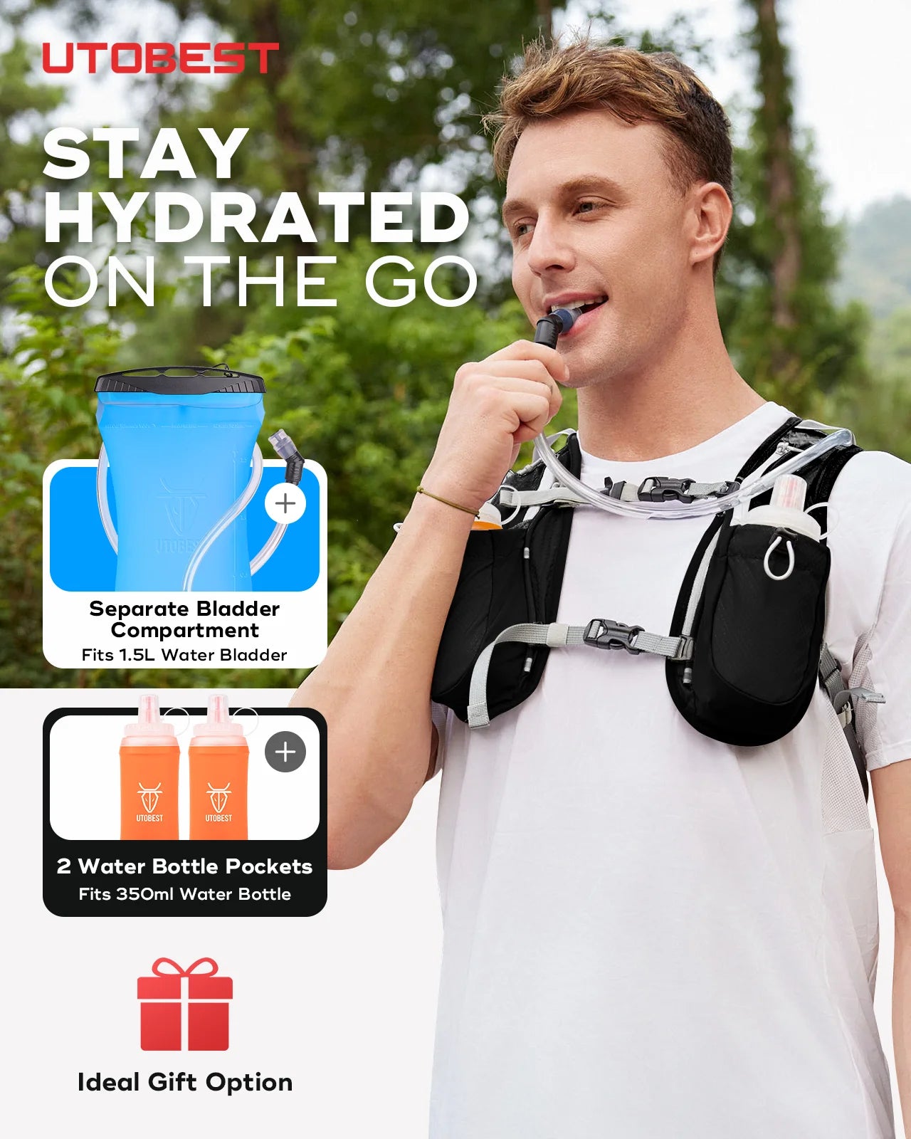 UTOBEST 2 Pack 5L Running Vest With 1.5L Hydration Reservoir Ultralight Multi Pocket For Camping And Fishing