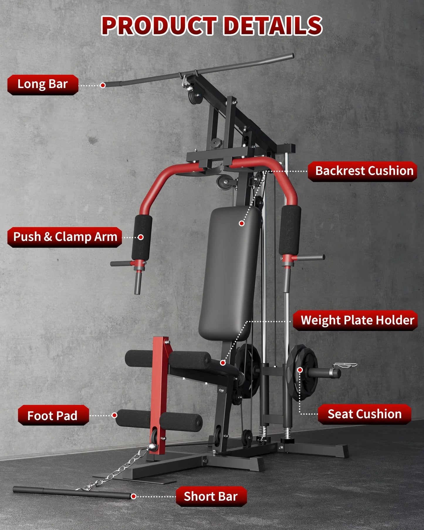 HiMISS 5 In 1 Home Gym Machine With Lat Pulldown Chest Press Leg Extension
