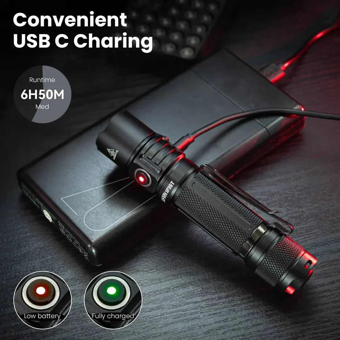 Sofirn SP35T 3800lm Tactical 21700 USB C Rechargeable Flashlight with XHP50 LED Pro