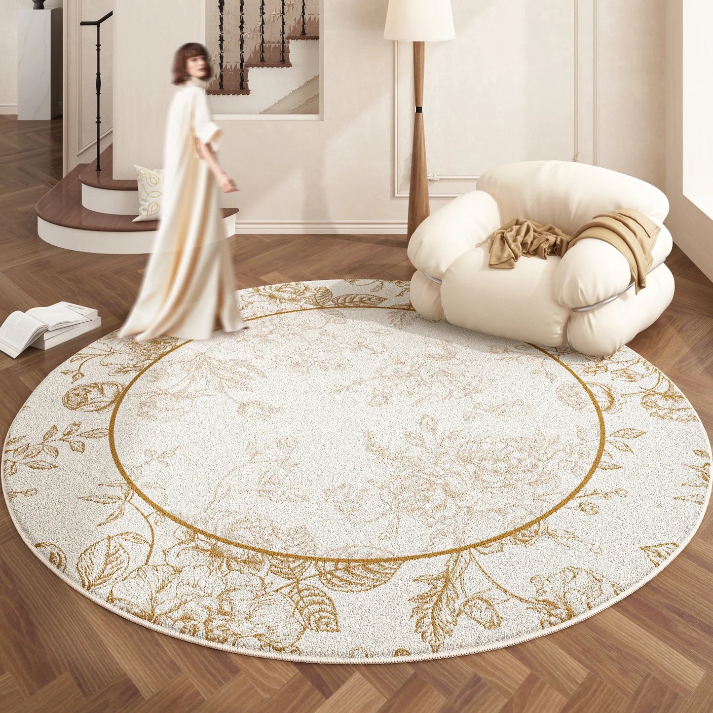 European Style Plush Round Rug for Living Room Bedroom